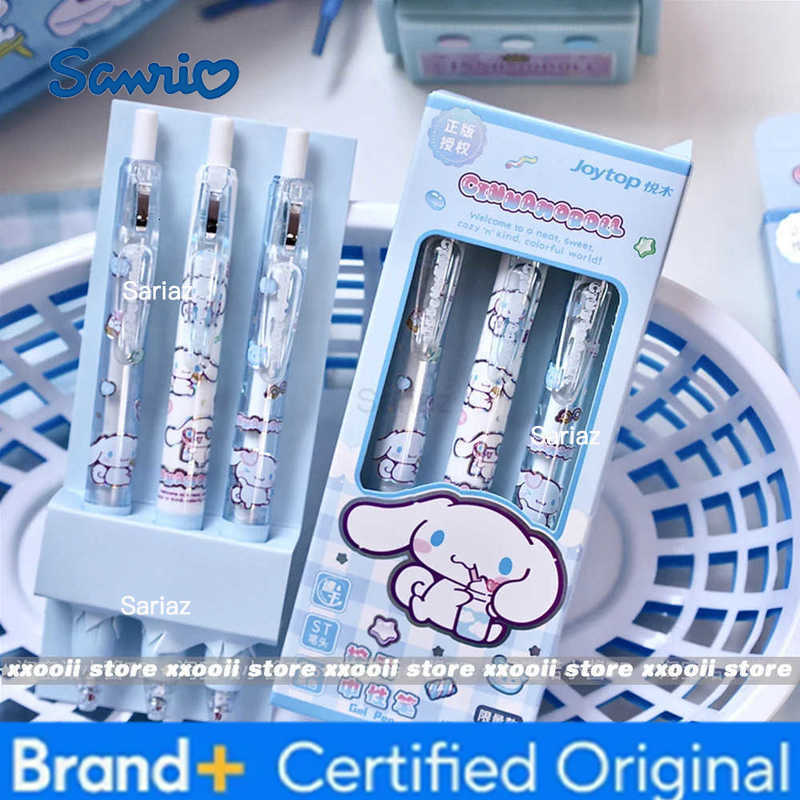 Sanrio Genuine 3Pcs Kawaii 05mm Gel Pens Cute Hello Kitty Cinnamoroll Kuromi Black Pen School Student Stationery Supplies Gifts H251231