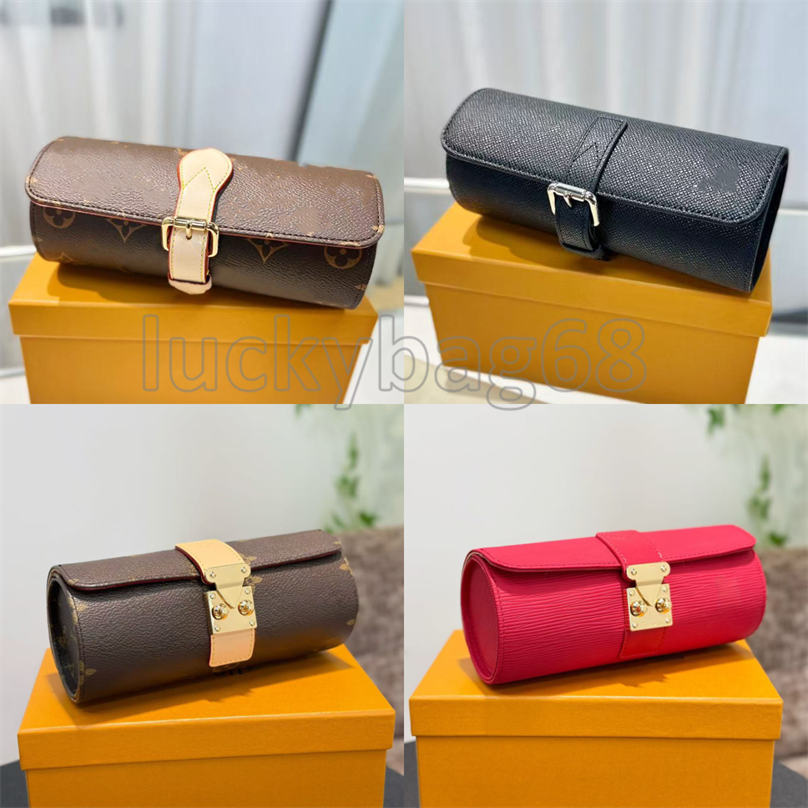 Designer Jewelry Case Man Womans 3 Watch Case Travel With Box Bag Canvas Flower Leather Case Roll Handbag Purse Cosmetic Bag Toiletry Bag M10145 M47530 Top