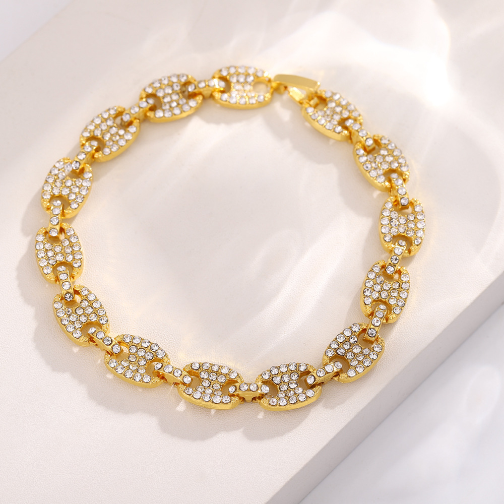 Trendy Personalized Bracelet for Men - Free Shipping Cuban Diamond-Encrusted Solid Pig Nose Chain Street Hip-Hop Niche Accessory