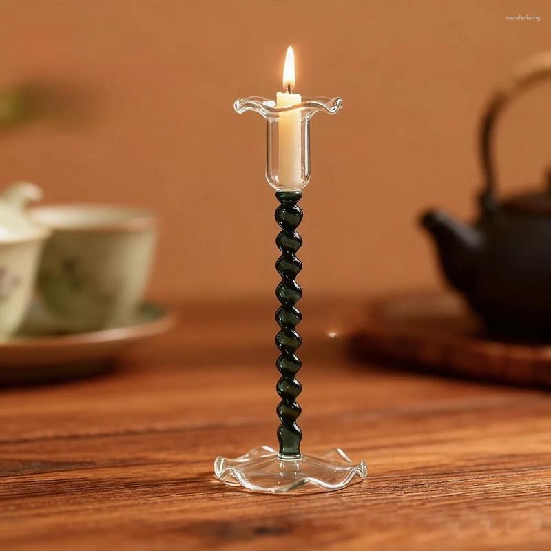 Candle Holders European Style Flower Bud High Footed Holder Retro Color Spiral Wedding Home Creative Desktop Decoration H260310