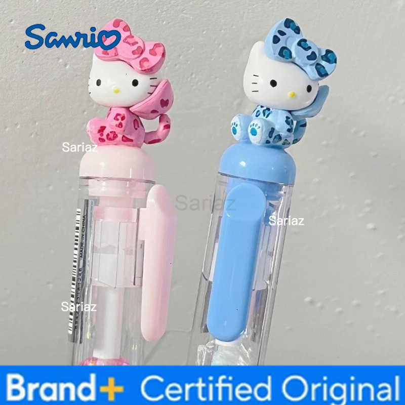 Sanrio Kawaii Leopard Hello Kitty Press Gel Pen Anime KT Funny Diy Beaded Sign Pen 05mm Black Ink Student Stationery School Supplies H251231