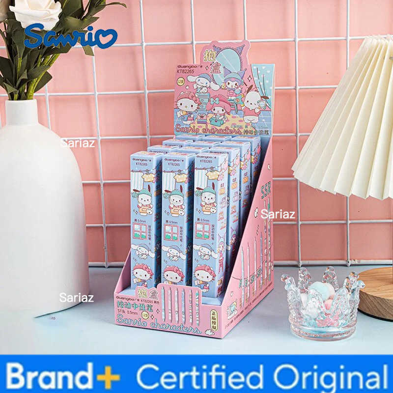 Sanrio 12/24pcs Kawaii Kitty Kuromi Melody Cinnamoroll Press Gel Pen Cute 05mm Blue Ink Neutral Pens Office School Supplies H251231