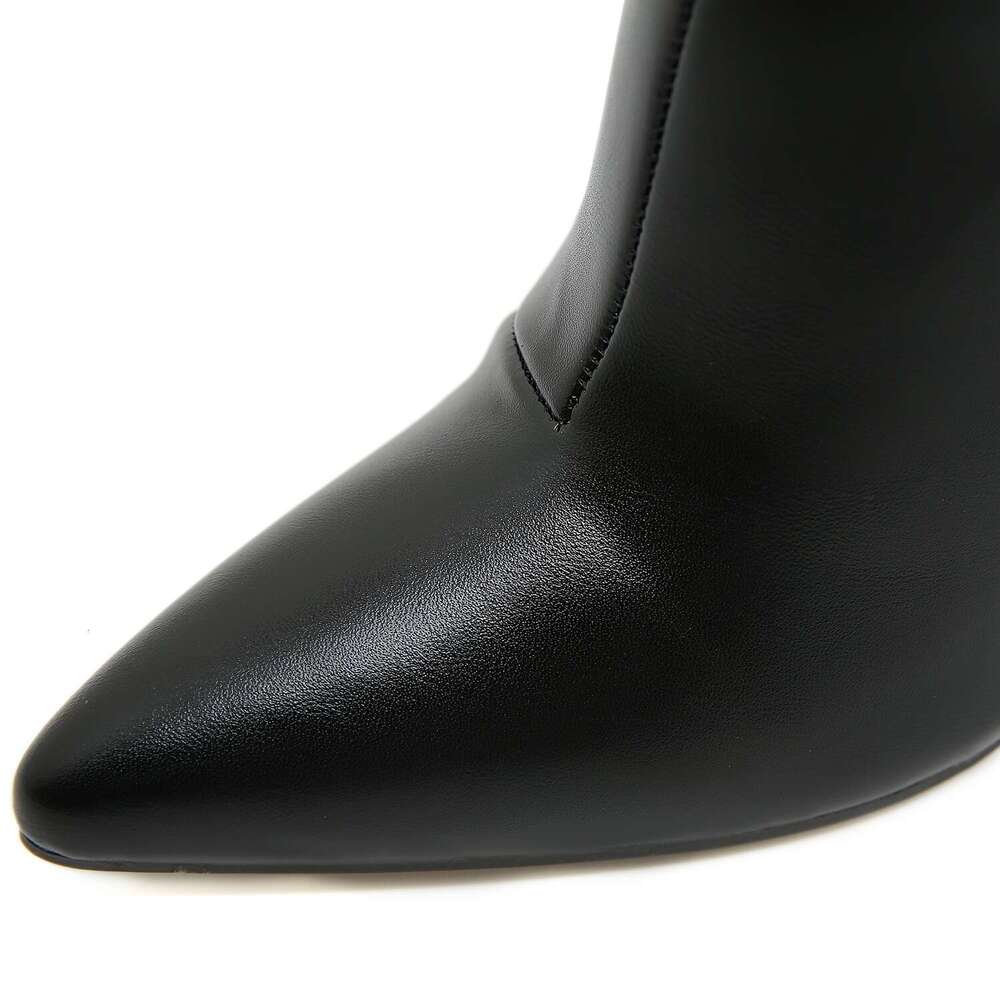 Designer Pleated Women Short Boots Fashion Elegant Pointed Toe Shoes Thin High Heels Ladies Knight Mid Calf Booties With Box MOJIDASHU