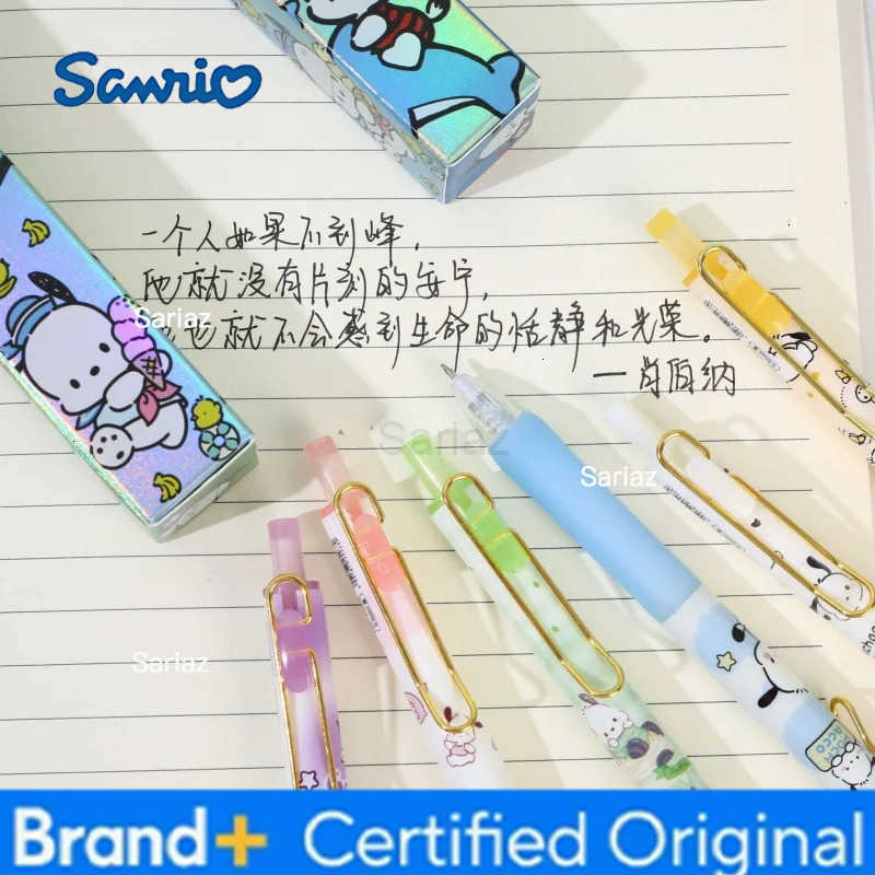 Sanrio 24pcs/lot Kawaii Pochacco Press Gel Pen Cute 05mm Black Ink Signature Pens School Supplies H251231