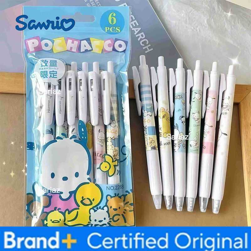 Sanrio 6Pcs/Pack Kawaii Pochacco Gel Pens Cute Cartoon Retractable Pens for Writing Journal Office Supplies H251231