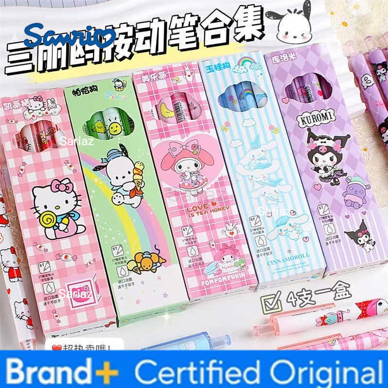 Sanrio Cartoon Kuromi Cinnamoroll Press Type Gel Pen 4PCS - Hello Kitty Kuromi 05mm Black Ink Pens School Office Writing Tools H251231