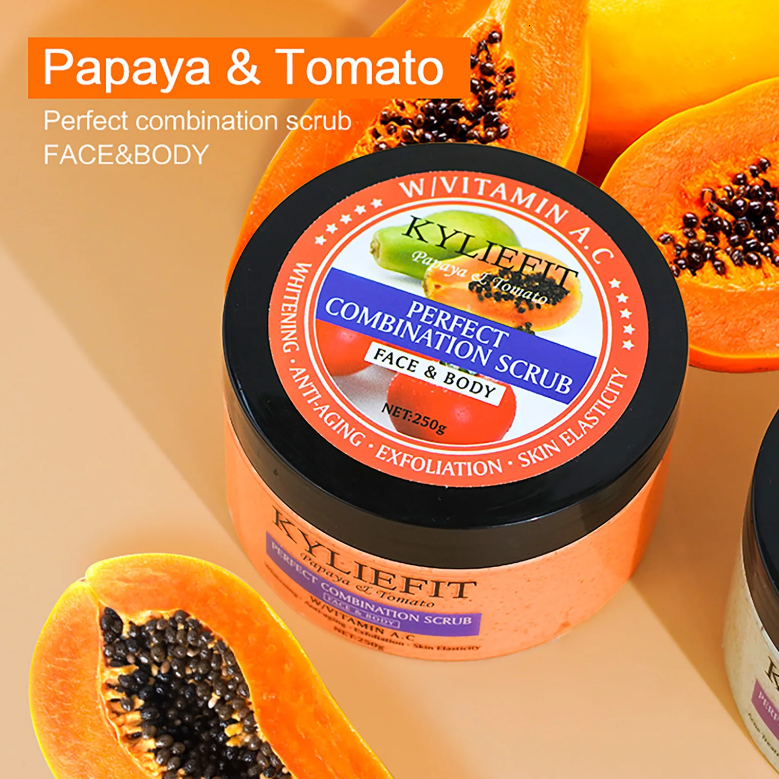 Papaya And Tomato Combination Scrub Reduce Spots Exfoliating Moisturizing Smooth Skin For Face And Body 250g 251222