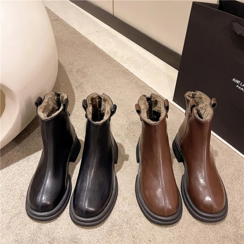 Women Ankle Boots Fashion Female Square Heel Low-Heel Shoes Lady Boots Leather Woman Low-heel Keep Warm Ankle Boots Q109 251230