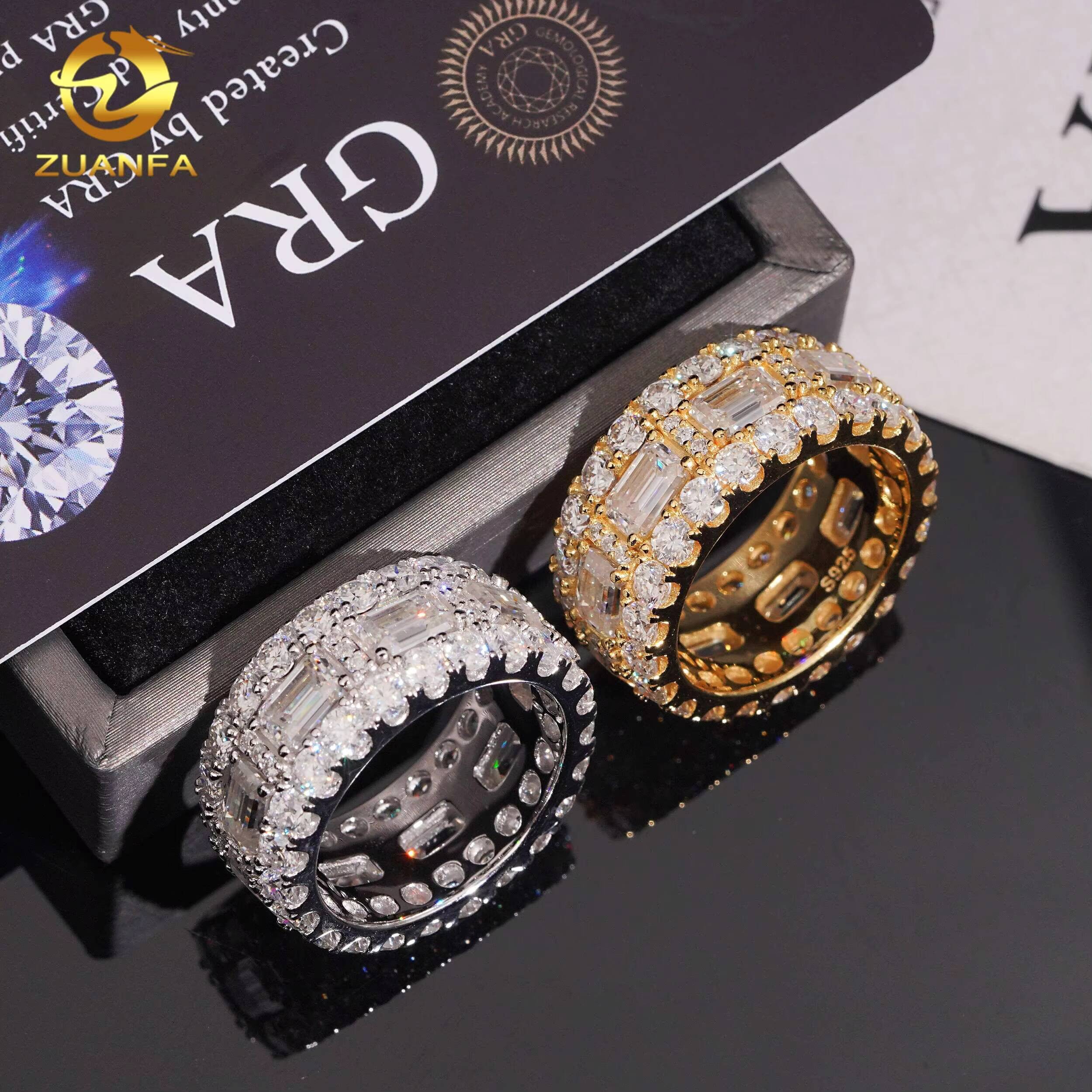 Ready Shipping Moissanite Hip Hop Jewelry 925 Sterling Silver Men Diamond Ring Pass Diamond Tester Iced Out Rapper Ring
