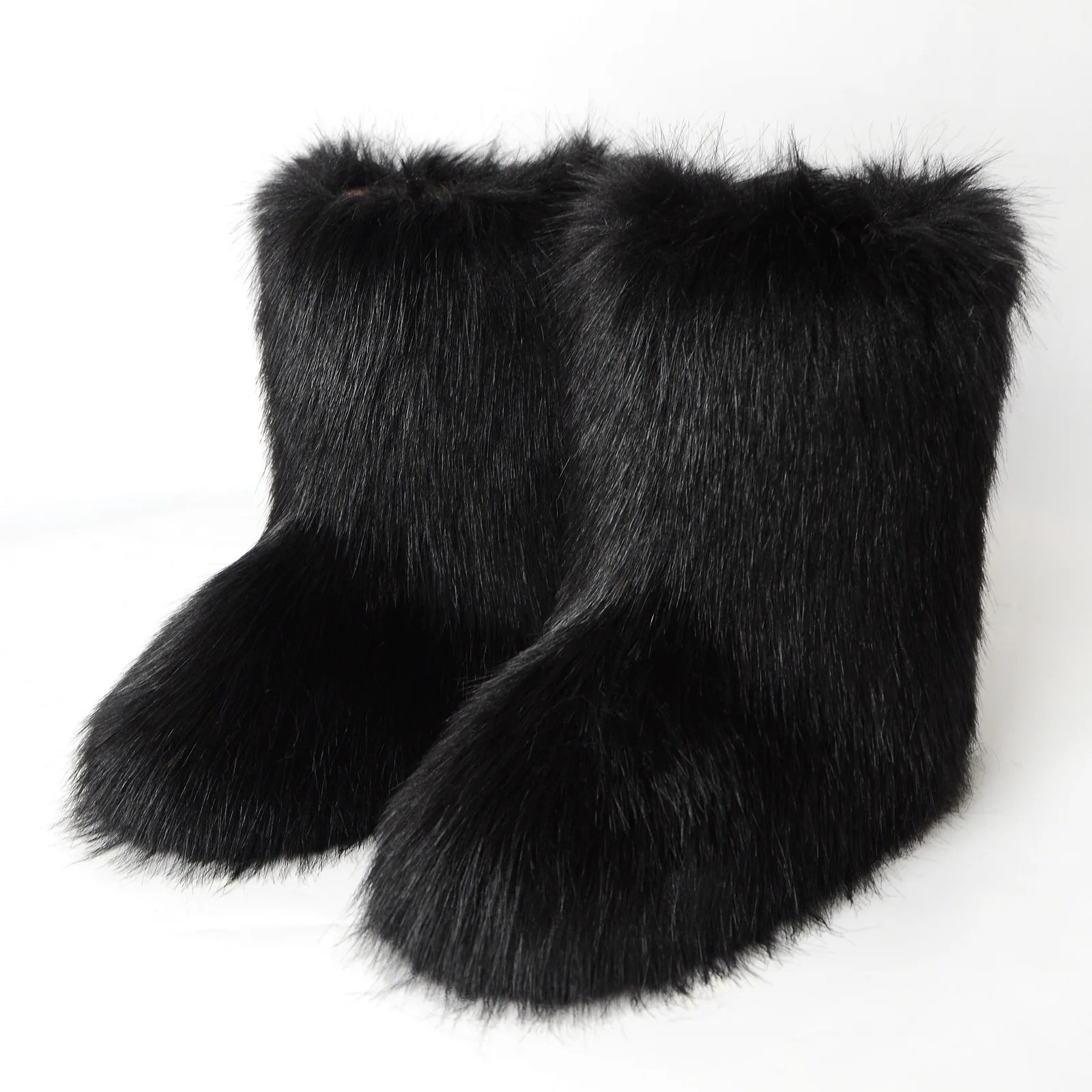 Women Faux Fur Boots Winter Fluffy Plush Snow Boots Fashion Furry Boots Comfortable Outdoor Flat Shoes 251230