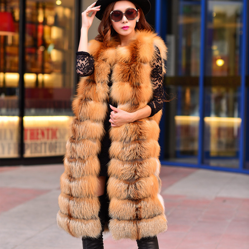 Winter Red Fox Fur Vest Female Real Long Women Red Fox Fur Waistcoat Natural Waistcoat Long Free Shipping 201112