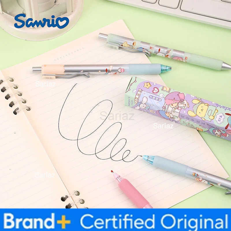 Sanrio 12pcs/lot Kuromi Melody Cinnamoroll Kitty Gel Pen Cute PomPomPurin 05mm Black Ink Press Signature Pens School Supplies H251231