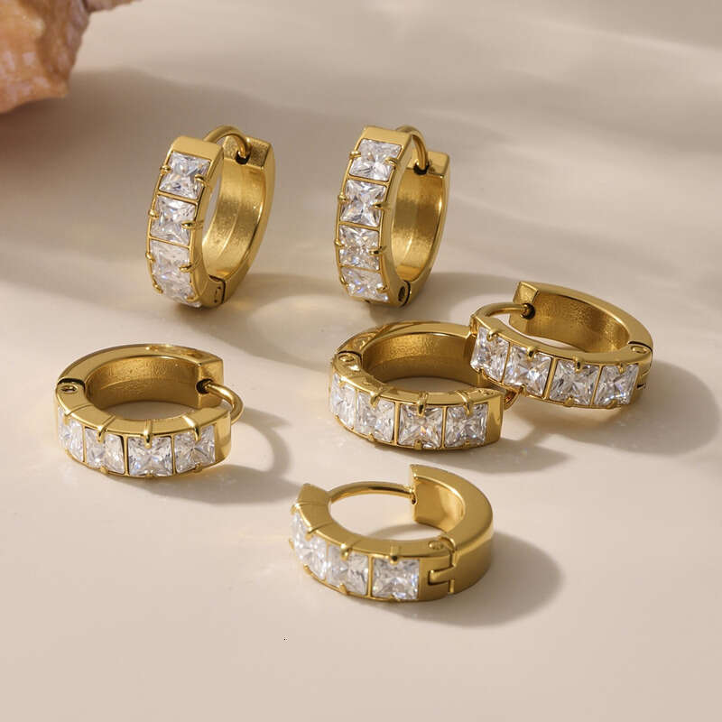 18K Gold Plated White Cubic Zirconia Circle Hoop Earrings for Women: Chic Designer-Inspired Unisex Daily Jewelry, Affordable Valentine's Day Gift