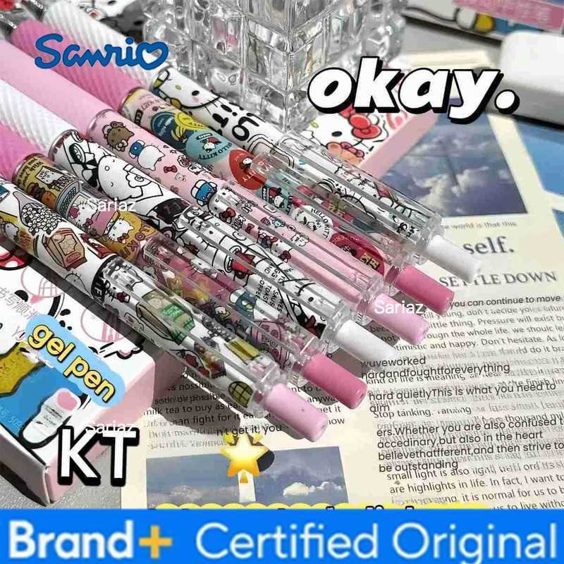 Sanrio 6Pcs/Set New Style Hello Kitty Retractable Gel Pens - 05mm Fine Point Black Ink Smooth Writing Cute Kawaii Stationery for S H251231
