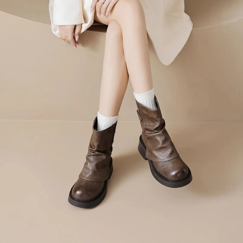 Womens Platform Ankle Boots - Buckle Chunky Heel BootiesFall/Winter Fashion Low-Cut Boots 251230