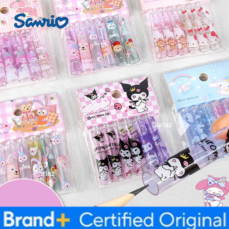 Sanrio 6pcs/set Hello Kitty Cinnamoroll Kuromi Melody Cartoon Stationery Supplies Back To School Stationery Writing cap of a pen H251231