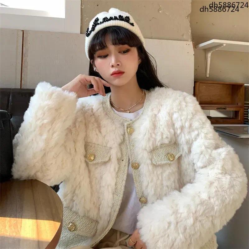 Women's Jackets Small Fragrance Coats Solid Color Turn Down Collar Long Sleeve Pockets Lamb Wool Short Winter All Match Clothing