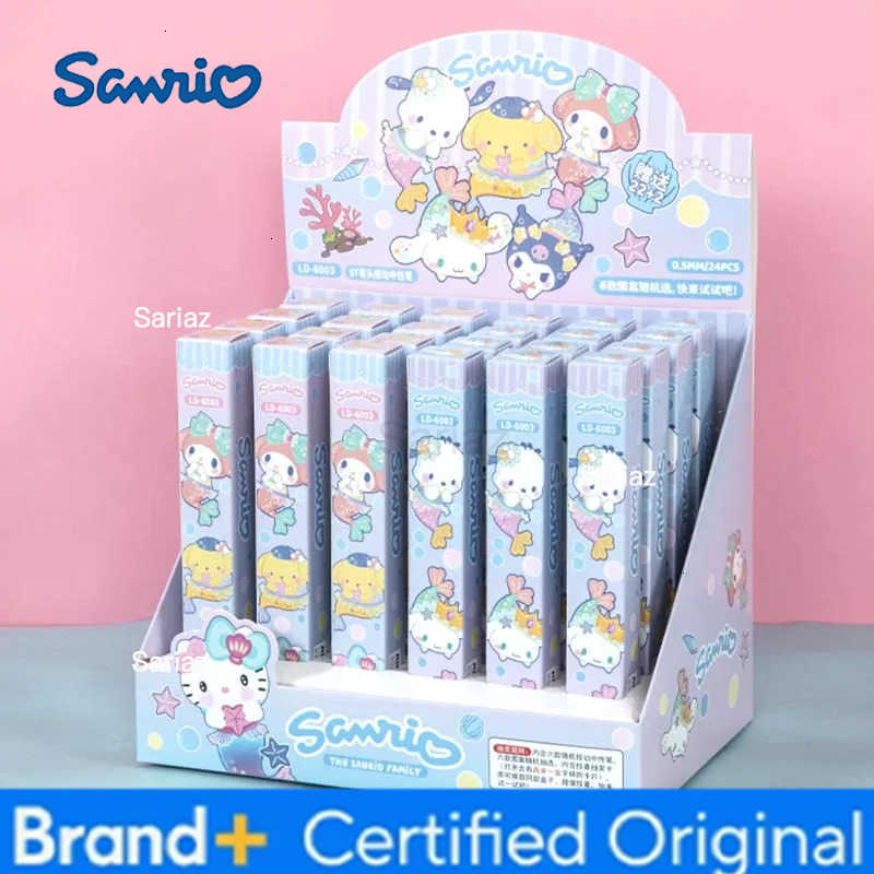 Sanrio 24pcs/lot Mermaid Press Gel Pens For Writing Cute Kitty 05mm Black Ink Neutral Pen Kuromi Office School Supply H251231