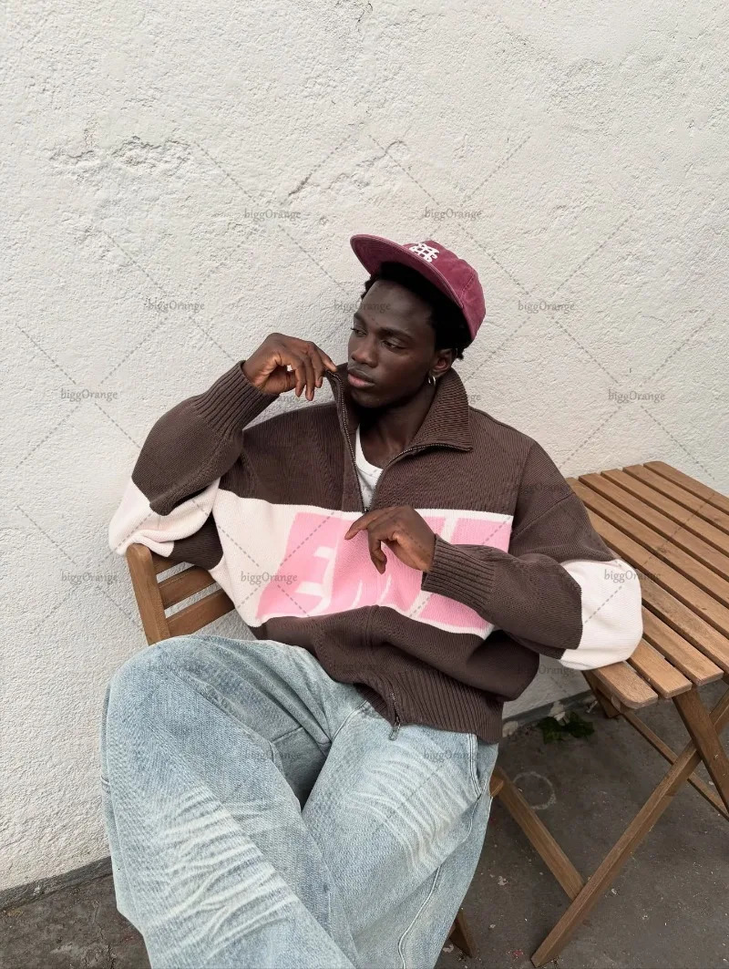 Street Fashion Fashion Oversized Sweater Women in Winter Warm Letter Splicing Embroidered Cardigan Simple Zipper Cardigan 251224