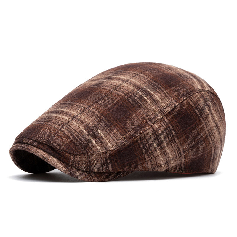 Man Brown Plaid sboy Hat Linen Cotton Womens Mens Ivy Cap Cabbie Driver Hat Spring Autumn Flat Hats Vintage Gatsby Beret A-54 241127