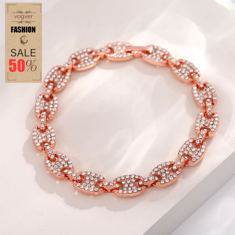 Trendy Personalized Bracelet for Men - Free Shipping Cuban Diamond-Encrusted Solid Pig Nose Chain Street Hip-Hop Niche Accessory