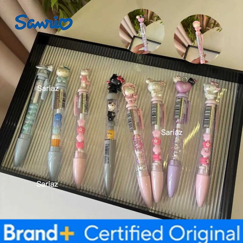 Sanrio Kawaii Hello Kitty Beaded Gel Pen Cartoon Diy Bead Charm Pen 05mm Writing Office Pen Suitable for Students Girl Gift H251231