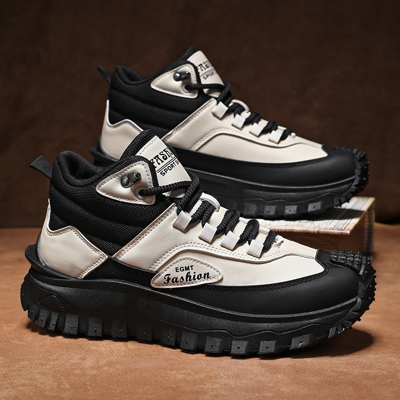 2026 New Spring Big Size Men's High-Top Boots British Retro Work Boots Waterproof Outdoor Hiking Shoes