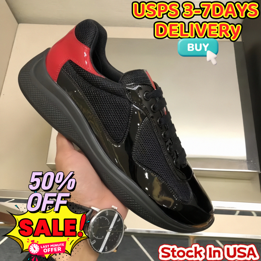 With Box Men Dress Shoes Milano PA Luxury Sneakers American Cup Casual Shoes Technical Fabric Black White Outdoor Trainers Patent 10A Quality Leather Platform Shoes