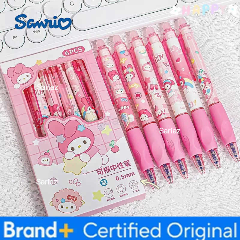 Sanrio 6pcs Erasable Gel Pen Pochacco Kuromi Cinnamoroll Hello Kitty Student Neutral Ball Pen Office School Supplies Stationery H251231