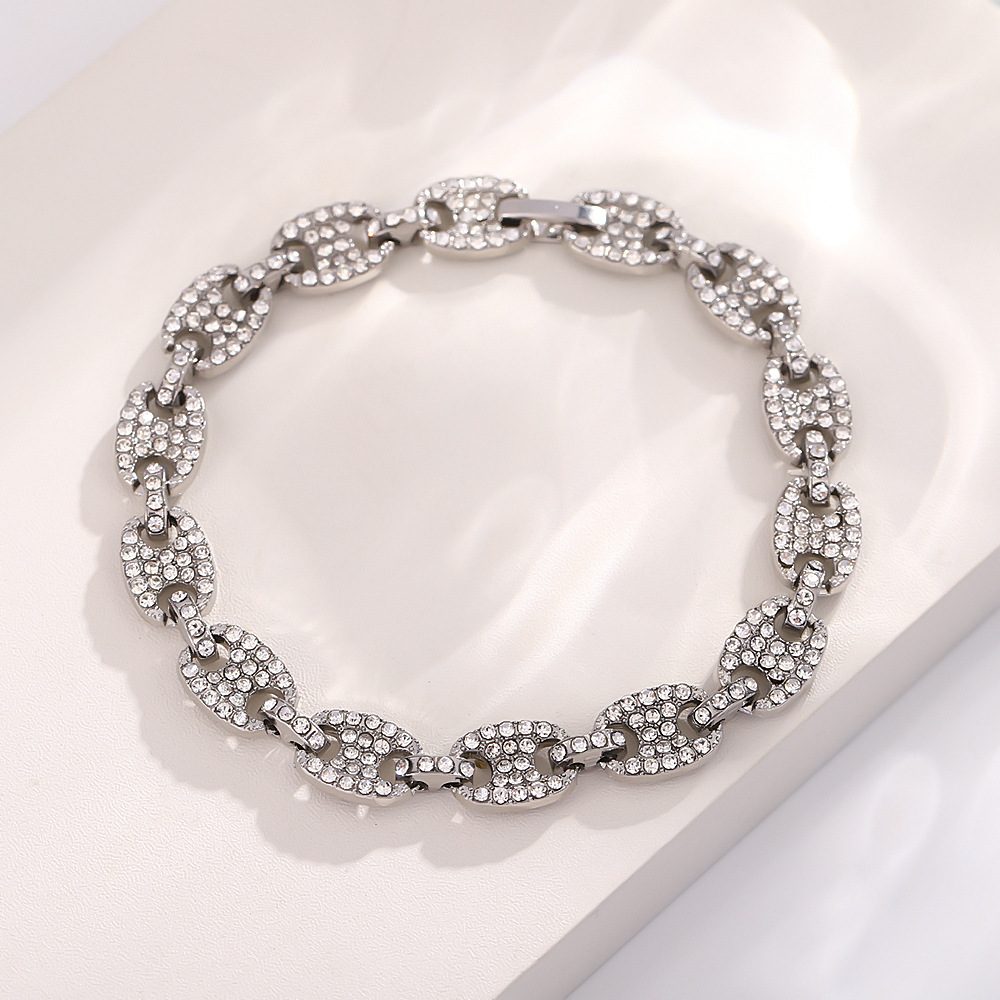 Trendy Personalized Bracelet for Men - Free Shipping Cuban Diamond-Encrusted Solid Pig Nose Chain Street Hip-Hop Niche Accessory