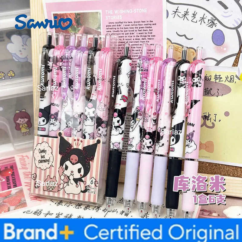 Sanrio 6pcs Series Gel Pen 055mm Refill Hello Kitty Y2k Cinnamoroll Kuromi MelodyCartoon Press Pen Black Stationery Supplies H251231