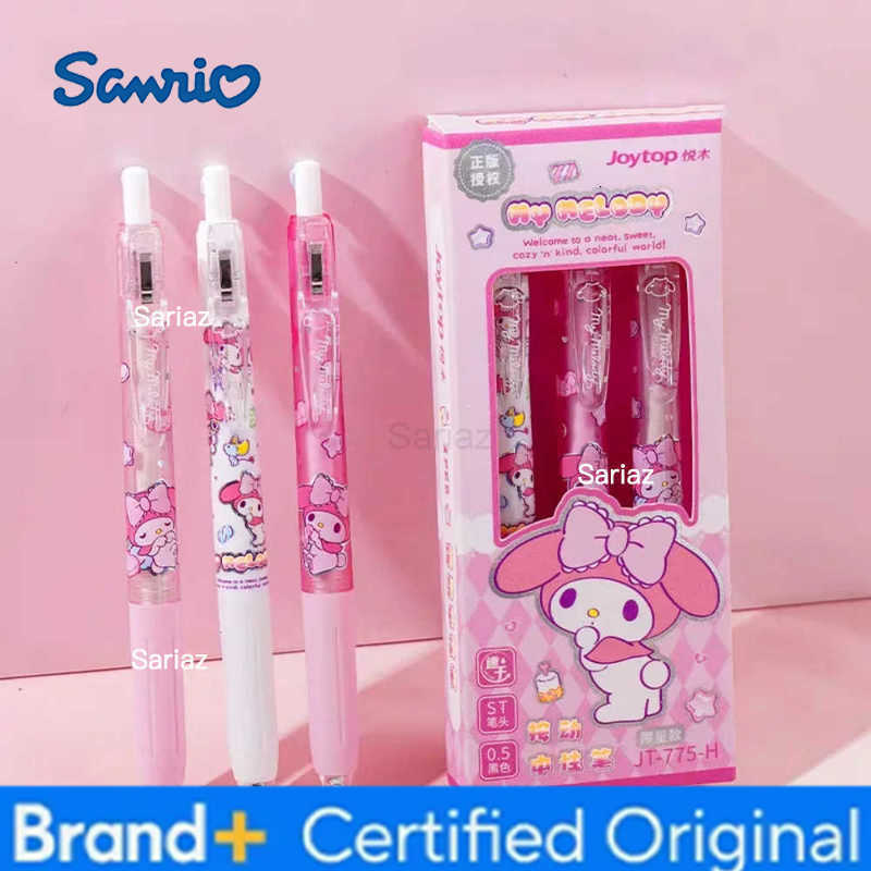 Sanrio 3Pcs Genuine Hello Kitty Kuromi Melody Gel Pen Cartoon Stationery Pens Student 05Mm Black Ballpoint Pen Girl Gift H251231