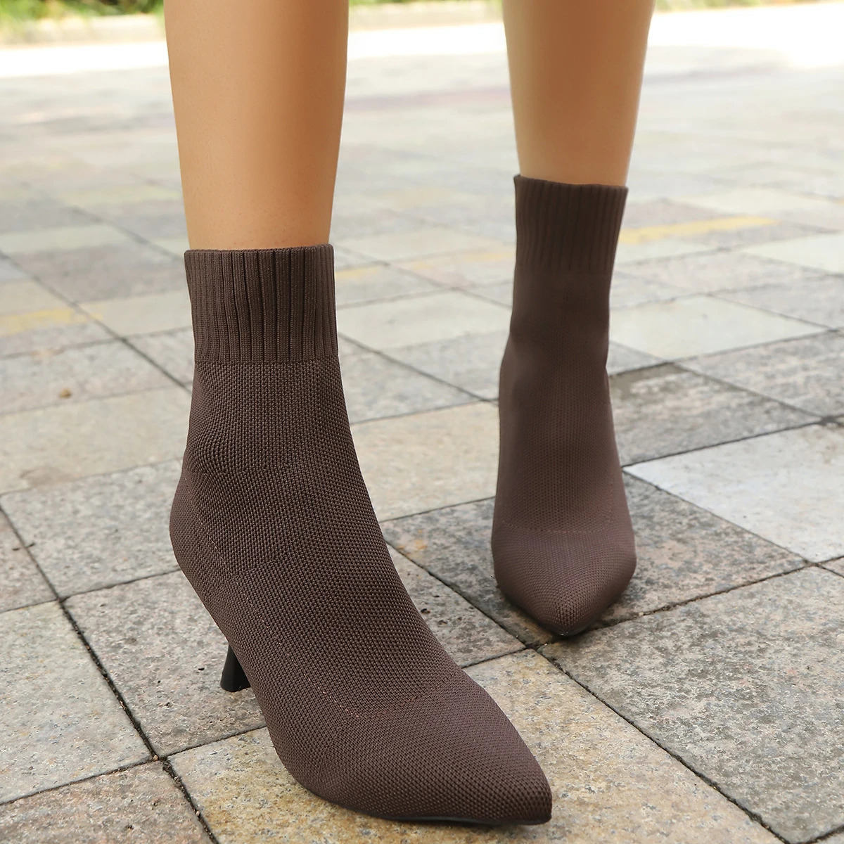 Spring Autumn Women Ankle Boots Slip-On Sexy Chelsea Boots Women Stretch Fabric Women Socks Shoes Pointed Toe High Heels 251230