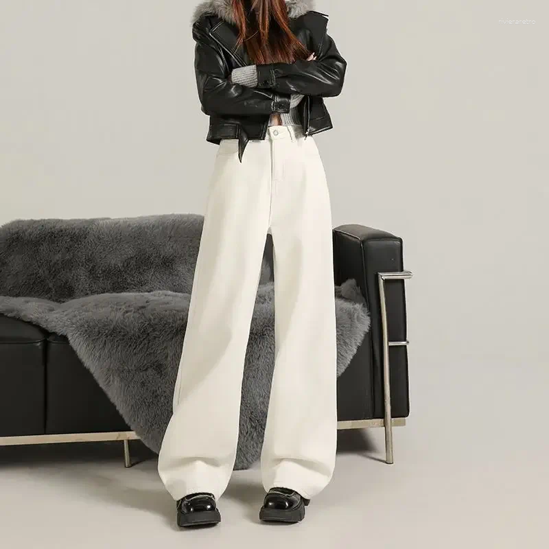 Women's Jeans Y2K Flared For Women Soft Denim Pure Cotton Fleece Lined Warm White Wide Leg Loose Casual Classic Slim Fit Z260313