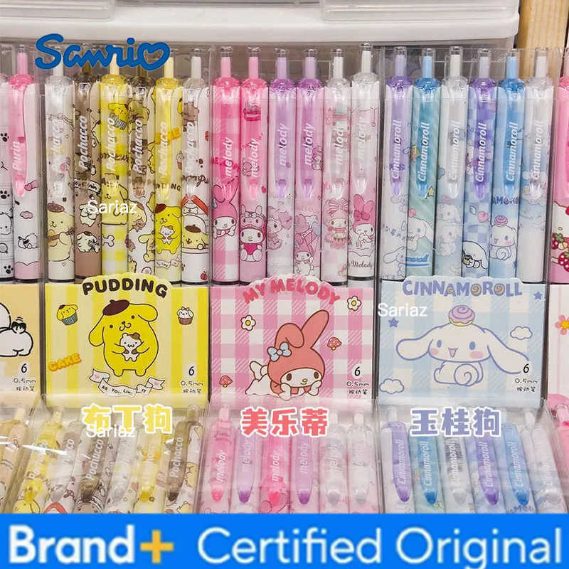 Sanrio 6pcs Series Gel Pen 055mm Refill Hello Kitty Y2k Cinnamoroll Kuromi MelodyCartoon Press Pen Black Stationery Supplies H251231