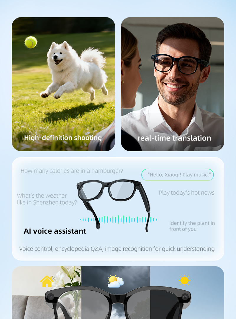 KRETA V52 Smart Glasses with AI Voice Assistant, Bluetooth 5.0, 800W Camera, 25 Language Translation, Real-Time Video Recording
