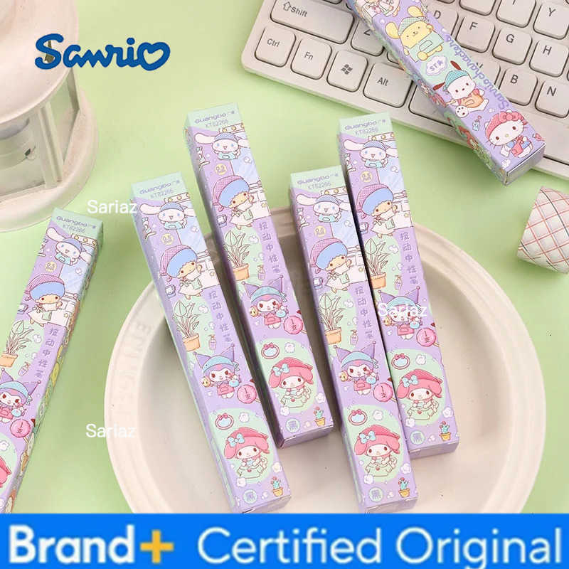 Sanrio 12pcs/lot Kuromi Melody Cinnamoroll Kitty Gel Pen Cute PomPomPurin 05mm Black Ink Press Signature Pens School Supplies H251231