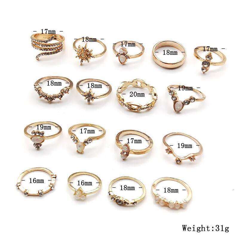Fashion Geometric Knuckle Rings set For Women Crystal Gold color Finger Ring Boho Ladies wedding Jewelry Gift XJ251231