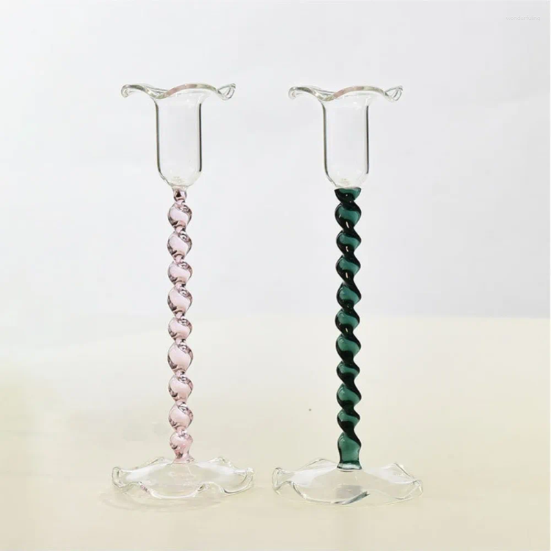 Candle Holders European Style Flower Bud High Footed Holder Retro Color Spiral Wedding Home Creative Desktop Decoration H260310