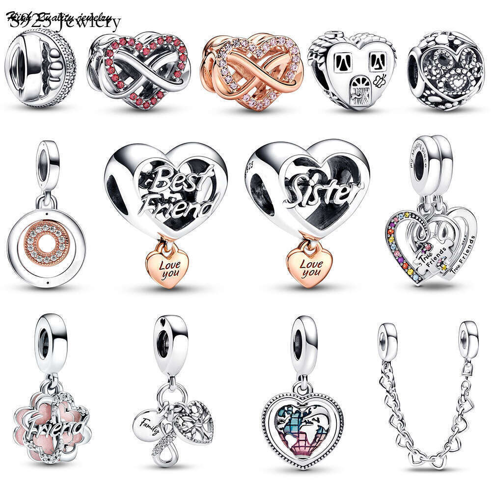Real 925 Sterling Silver Family Heart Puzzle Piece Hearts Splittable Friendship Dangle Charm Ked Hearts Safety Chain wholesale