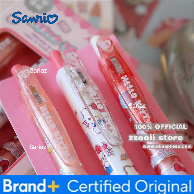 Sanrio Genuine 3Pcs Kawaii 05mm Gel Pens Cute Hello Kitty Cinnamoroll Kuromi Black Pen School Student Stationery Supplies Gifts H251231