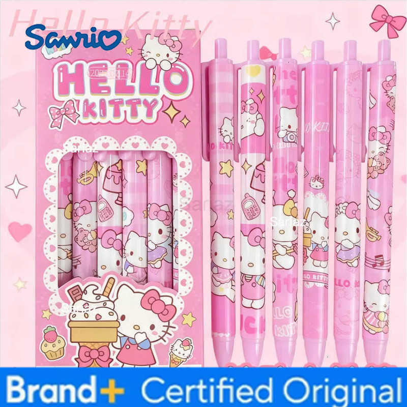 Sanrio 6 Pcs/Set Hello Kitty Limited Edition High Quality Gel Pen Cartoon Series Black 05mm Office School Supplies Gift H251231