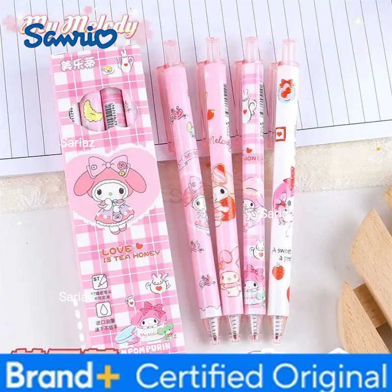 Sanrio 4Pcs Hello Kitty Gel Pen Black Quick Drying Kuromi Cinnamoroll 05Mm Press Ballpoint Pen Student School Stationery Gifts H251231