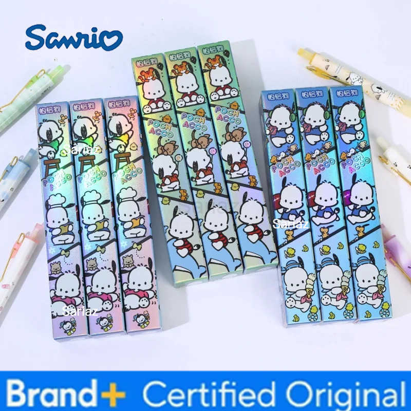 Sanrio 24pcs/lot Kawaii Pochacco Press Gel Pen Cute 05mm Black Ink Signature Pens School Supplies H251231