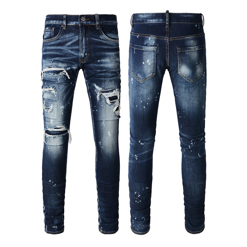 WOZK trendy brand fashion d2 style jeans for men, slim fit and handsome with distressed patches, retro blue men's jeans, men's pants designe