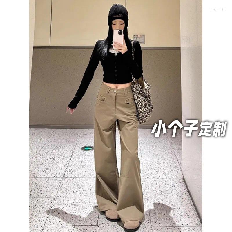 Women's Jeans Khaki High Waist Wide Leg Pants Loose Fit Casual Trousers Solid Color Streetwear 2025 Fashion Z260313