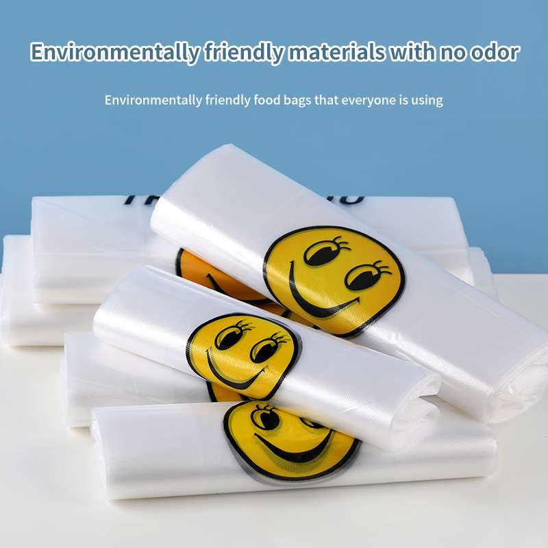 Supermarket shopping smiley face degradable plastic bag manufacturer fruit food delivery convenience vest bag logo hand-held bag
