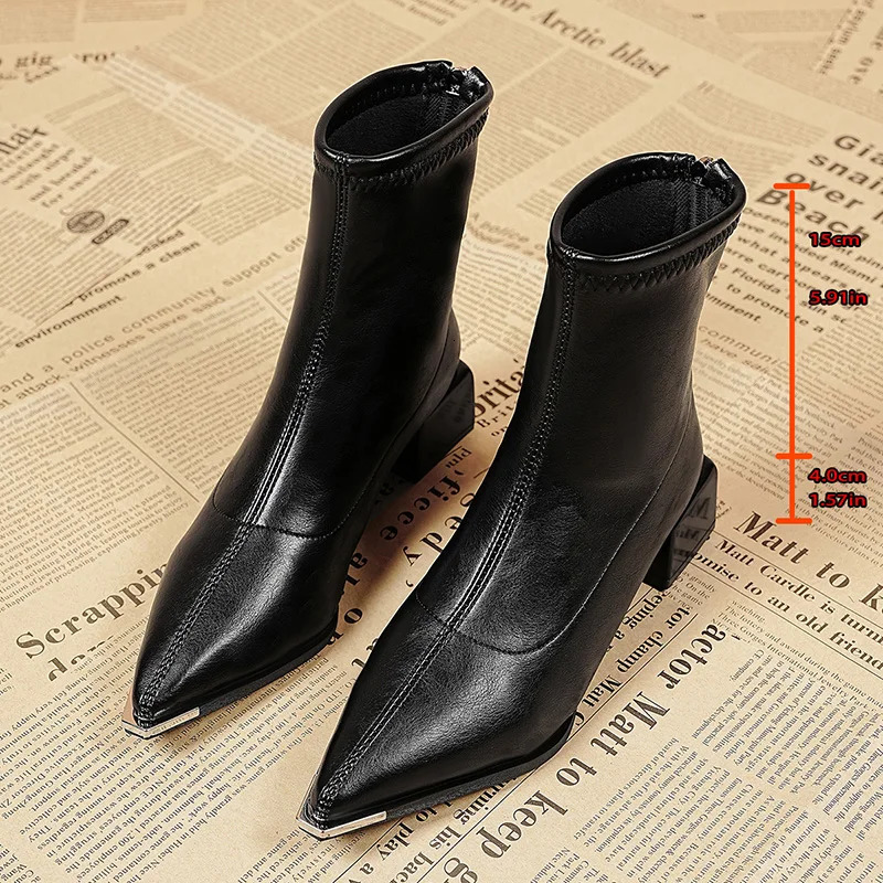 Autumn Winter Fashion Pointed Toe Ankle Boots Women Concise Thick Heels Shoes Street Style Party Short Botas Mujer 251230