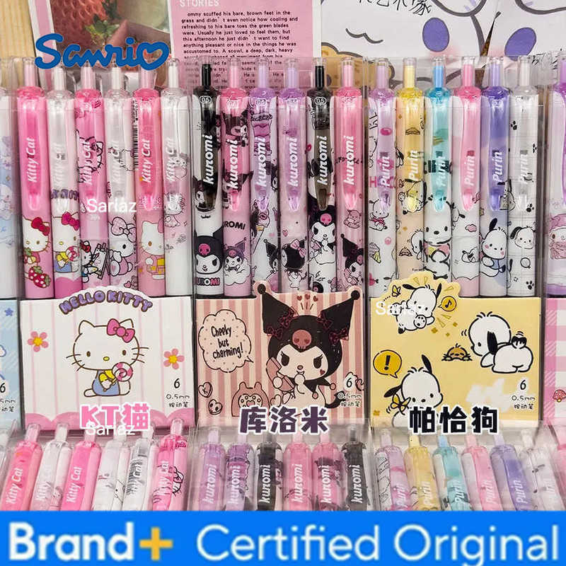 Sanrio 6pcs Series Gel Pen 055mm Refill Hello Kitty Y2k Cinnamoroll Kuromi MelodyCartoon Press Pen Black Stationery Supplies H251231