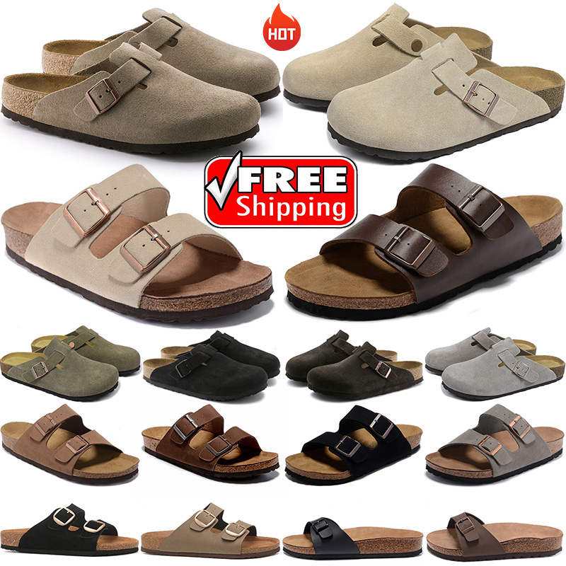 Free shipping Slippers Designer sandals Bostons Clogs slides Womens Mens Cork Slides Suede Leather Flip Flops buckle Casual Shoes birk